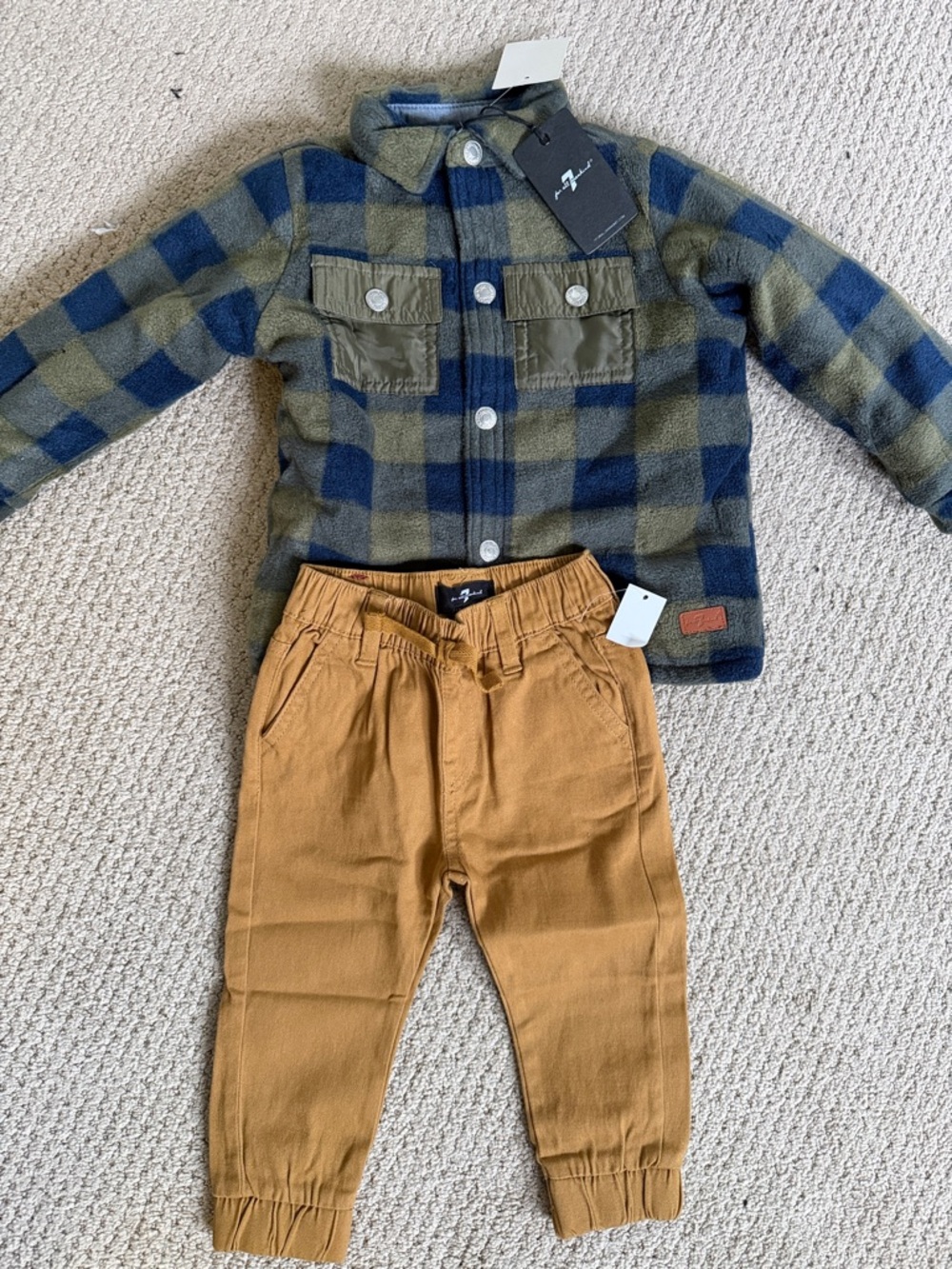 7 For All Mankind Kids Blue and Olive Plaid Jacket